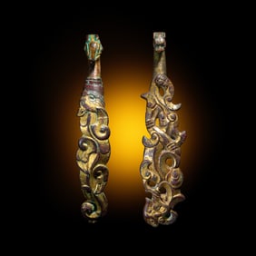Two Chinese Gilt Bronze Belt Hooks, Warring States-Han Dynasty 戰國-漢 銅