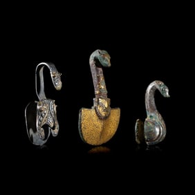 Three Chinese Metal Garment Hooks, Warring State Period-Han Dynasty 戰國-漢