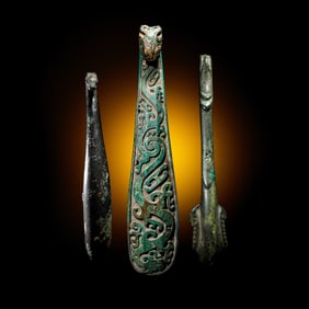 Three Chinese Metal Belt Hooks, Warring States-Han Dynasty 戰國-漢 青銅
