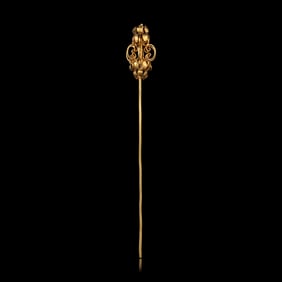 A Chinese Gold 'Khakkhara' Hairpin, Zan, Ming Dynasty 明 金錫杖簪