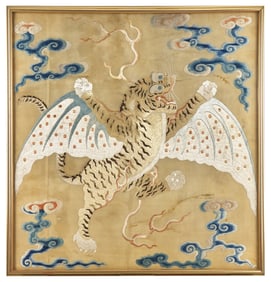 A Rare Chinese Silk Embroidered 'Flying Tiger' Yellow Banner, Qing Dynasty 清 黃地