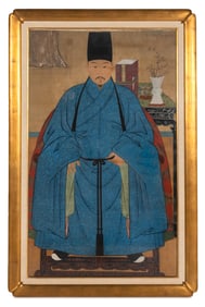 A Large Chinese Ancestor Portrait, 17th Century 明晚期 祖先像