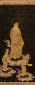 A Japanese Hanging Scroll Depicting Amida Raigo: Welcoming Descent of the Buddha Amida, Muromachi