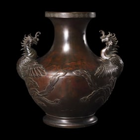 A Large Japanese Patinated Bronze 'Phoenix' Vase, Meiji/ Taisho Period 明治/大