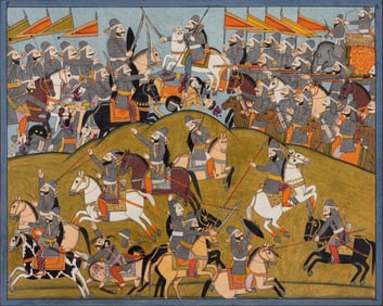 An Indian Painting of a Battle Scene, Punjab Hills, Kangra, Circa 1820 約1820年 印