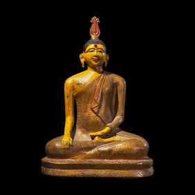 A Sri Lankan Painted Bronze Figure of Seated Buddha, 19th Century 十九世紀