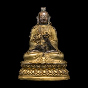 A Large Mongolian Parcel Gilt and Repoussé Figure of a Bodhisattva, Qing Dynasty 清