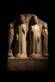 A Chinese Carved Stone 'Buddhist' Stele 北齊風格 白石雙