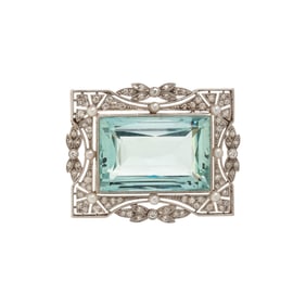 BLACK, STARR & FROST, EDWARDIAN, AQUAMARINE, DIAMOND, AND SEED PEARL BROOCH