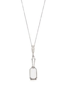 ART DECO, DIAMOND, ROCK CRYSTAL, AND PEARL LORGNETTE WITH EDWARDIAN CHAIN