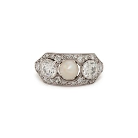 EDWARDIAN, CULTURED PEARL AND DIAMOND RING