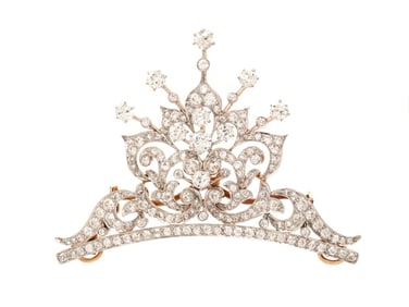 ANTIQUE, PLATINUM-TOPPED GOLD AND DIAMOND TIARA BROOCH