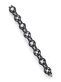 MARSH & CO., STEEL, DIAMOND, AND CULTURED PEARL BRACELET