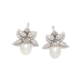 CULTURED PEARL AND DIAMOND EARRINGS
