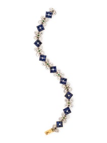 FRENCH, EARLY ART DECO, SAPPHIRE, DIAMOND, AND EMERALD BRACELET