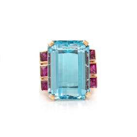 RETRO, AQUAMARINE AND RUBY RING