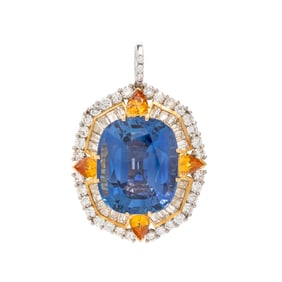 CEYLON SAPPHIRE, YELLOW SAPPHIRE AND DIAMOND PENDANT