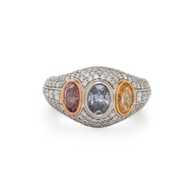 FANCY COLORED DIAMOND AND DIAMOND RING