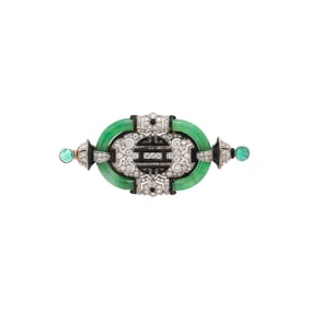 ART DECO, DIAMOND, JADE AND ENAMEL BROOCH