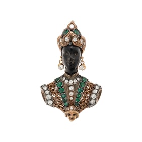 NARDI, YELLOW GOLD, DIAMOND, AND EMERALD FIGURAL BROOCH