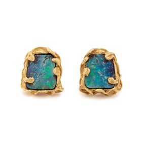 ARTHUR KING, YELLOW GOLD AND BOULDER OPAL EARRINGS