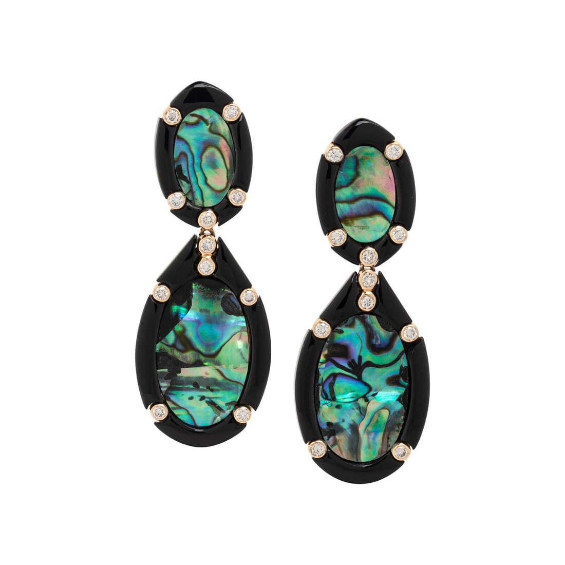 ABALONE MOTHER-OF-PEARL, BLACK ONYX, AND DIAMOND EARRINGS (1 of 2)