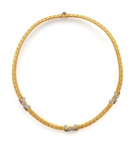 BICOLOR GOLD AND DIAMOND MESH COLLAR NECKLACE