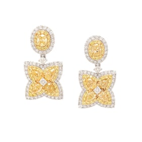 YELLOW DIAMOND AND DIAMOND EARRINGS