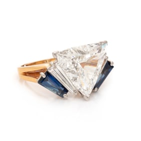 OSCAR HEYMAN, DIAMOND AND SAPPHIRE RING