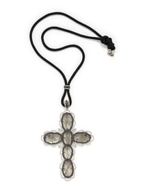 LA REINA, DIAMOND AND COLORED DIAMOND CROSS NECKLACE