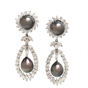 DIAMOND AND GRAY CULTURED PEARL CONVERTIBLE EARRINGS