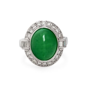 JADE, DIAMOND, AND PLATINUM RING