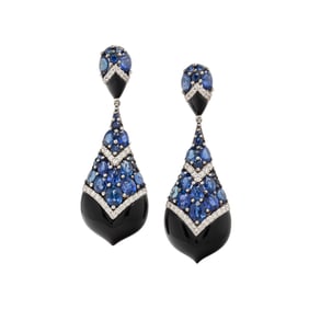 SAPPHIRE, DIAMOND, AND BLACK ONYX EARRINGS