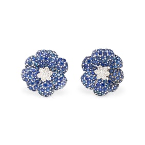 SABBADINI, SAPPHIRE AND DIAMOND FLOWER EARRINGS