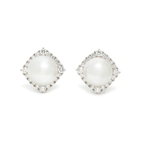 CULTURED PEARL AND DIAMOND EARRINGS