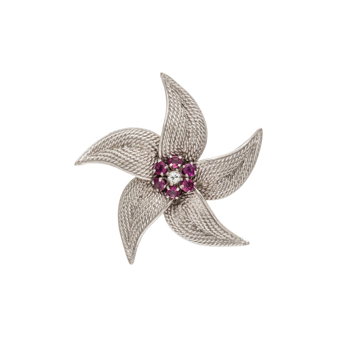 TIFFANY & CO., WHITE GOLD, PINK SAPPHIRE, AND DIAMOND BROOCH (1 of 2)