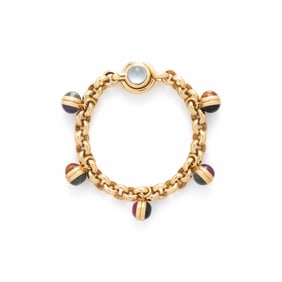 ITALIAN, YELLOW GOLD AND MULTIGEM BRACELET