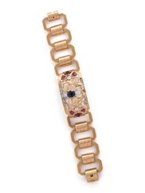 YELLOW GOLD, RUBY, SAPPHIRE AND DIAMOND BRACELET