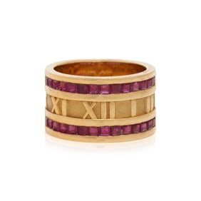 TIFFANY & CO., YELLOW GOLD AND RUBY 'ATLAS' RING