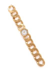 VERDURA, YELLOW GOLD CURB LINK BRACELET WATCH