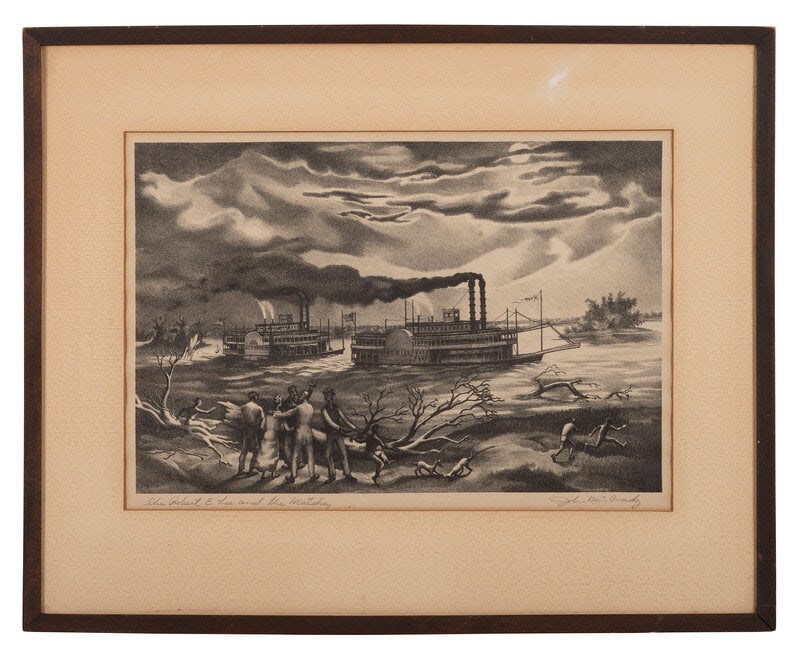 John McCrady (American, 1911-1968) The Robert E. Lee and the Natchez: John McCrady (American, 1911-1968) The Robert E. Lee and the Natchez lithograph signed John McCrady in pencil (lower right) and titled (lower left) 9 1/2 x 14 3/8 inches.