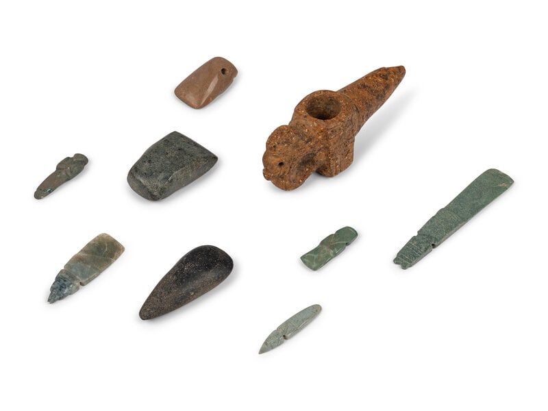 Eight Costa Rican Jade Celts and Pendants and a Costa Rican Stone Zoomorphic Mace Head (1 of 2)