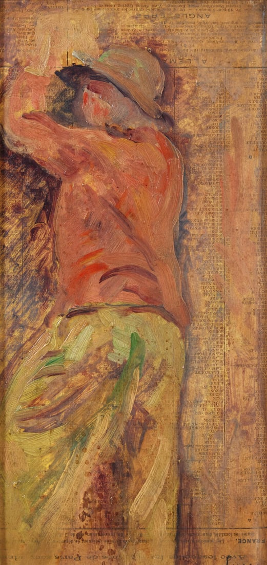 Maximilien Luce (French, 1858-1941) La Cueilleuse de Fruits: Maximilien Luce (French, 1858-1941) La Cueilleuse de Fruits oil on newsprint laid down to board signed Luce (lower right) 13 1/2 x 6 1/2 in. (34.3 x 16.5cm) The Collection of Sidney Rothberg, Philadel