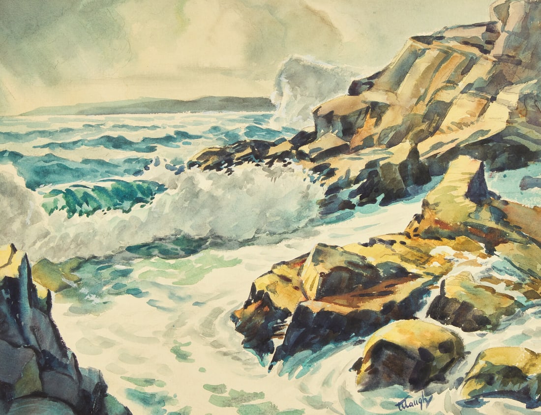 Frederick Judd Waugh (American, 1861-1940) Surf Hitting Coast: Frederick Judd Waugh (American, 1861-1940) Surf Hitting Coast watercolor on paper signed Waugh (lower right) 14 1/4 x 18 3/4 in. (36.2 x 47.6cm) The Collection of Sidney Rothberg, Philadelphia, Pennsy