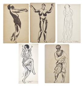 Abraham Walkowitz
(American, 1878-1965)
Five Works: Nude with Raised Arms; together with Four Ske