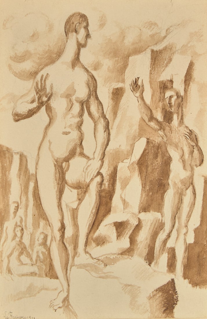 Roger de la Fresnaye (French, 1885-1925) Étude pour Hommage au Greco, 1921: Roger de la Fresnaye (French, 1885-1925) Étude pour Hommage au Greco, 1921 sepia ink and wash on paper signed La Fresnaye and dated (lower left) Please note this Lot will be on view in our New Yo