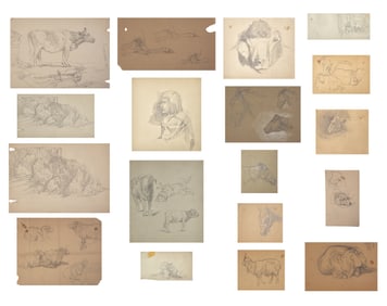Peter Moran
(American, 1841-1914)
Farm Animal Studies: Folder of Eighteen (18) Pencil Drawings