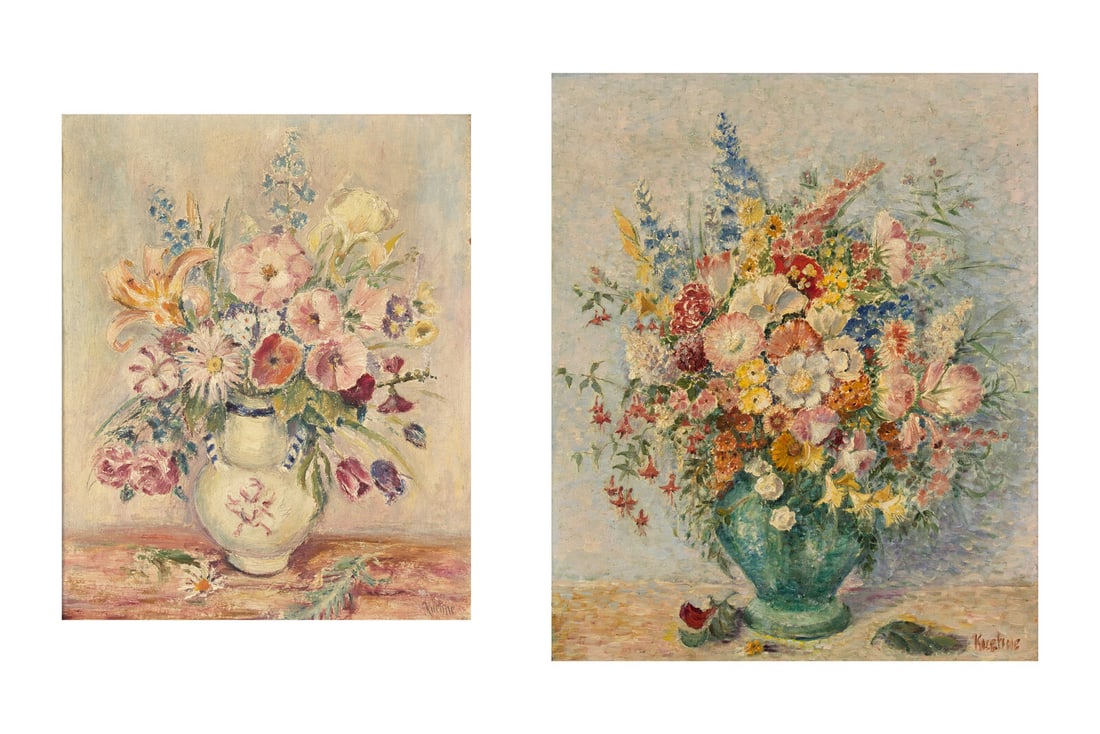 Max Kuehne
(American, 1880-1968) 
Two Works: Floral Still Life in White Vase; together with Floral (1 of 7)
