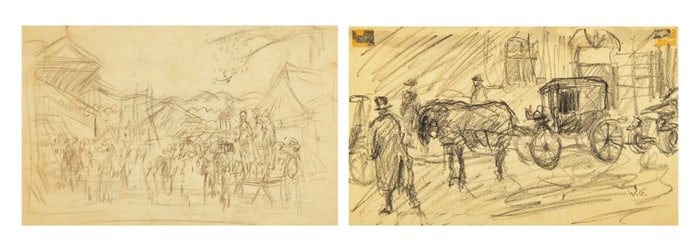 William Glackens
(American, 1870-1938)
Two Works: Study for Fryeburg Fair II; together with Carria