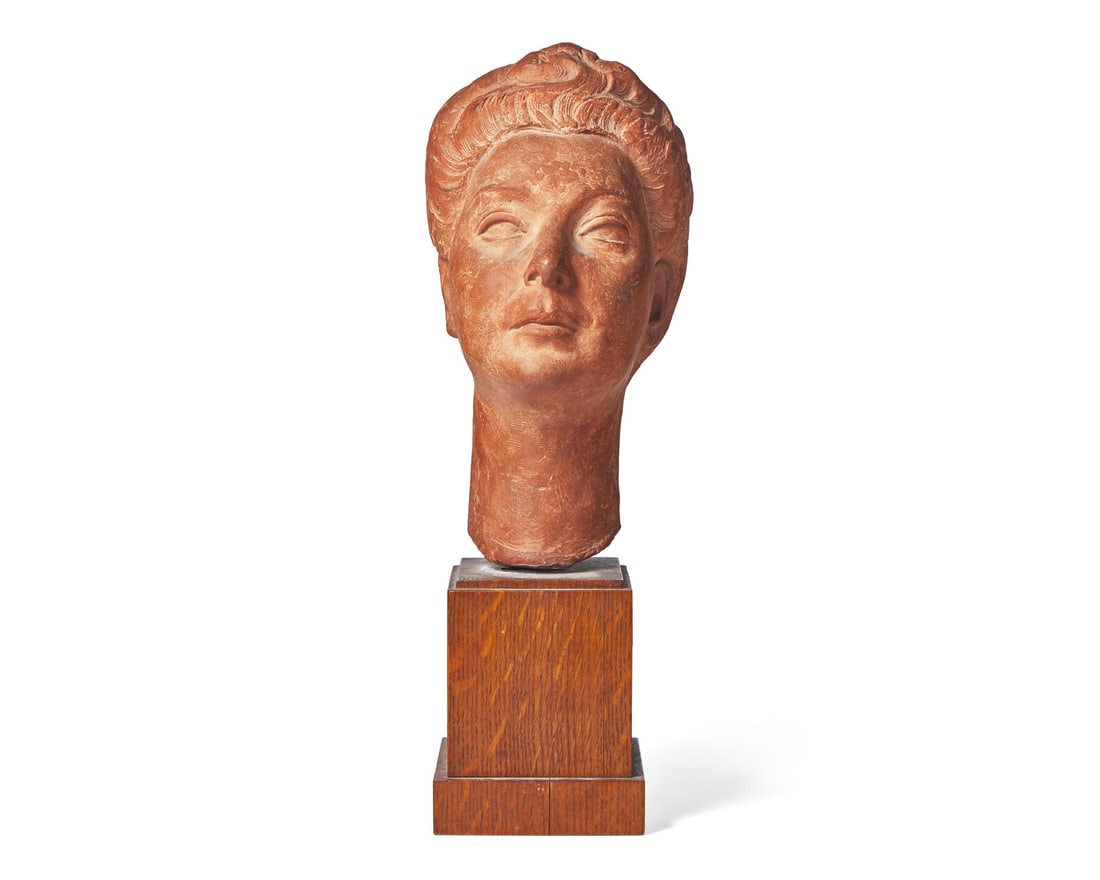 William Zorach (American, 1887-1966) Portrait of Gretchen, 1943: William Zorach (American, 1887-1966) Portrait of Gretchen, 1943 painted plaster on a square wood base Incised Zorach and dated (verso) height (without base): 13 in. (33cm) The Collection of Sidney Rot
